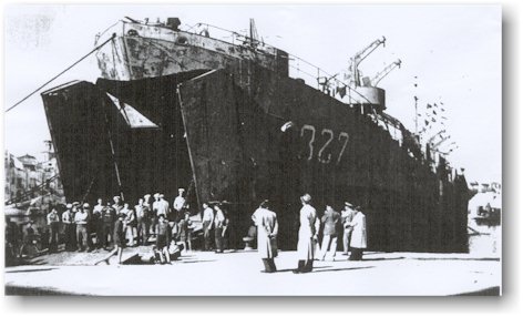 LST 327 at dock